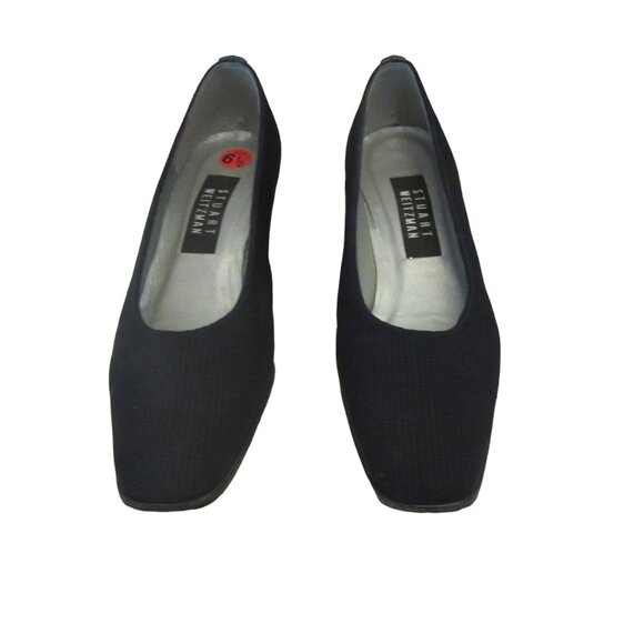 Vintage Stuart Weitzman Black Cloth w Leather Trim Low Heel Shoes in Sz 6 1/2M - Picture 5 of 10